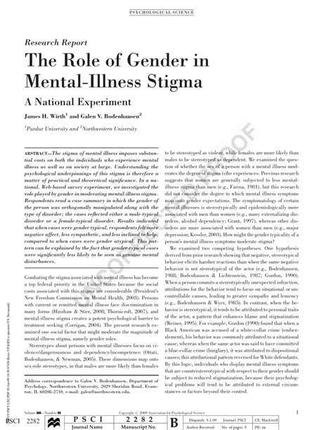 Pdf The Role Of Gender In Mental Illness Stigma