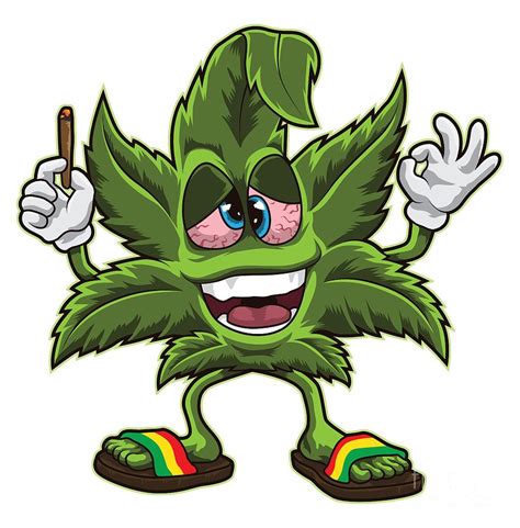 Stoned Cannabis Leaf Weed Smoking Cartoon 1 Digital Art By Mister Tee