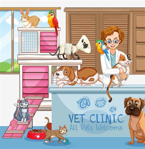 veterinarian doctor  cats  dogs  clinic  vector art