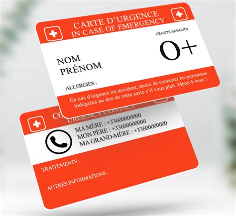 Carte Durgence In Case Of Emergency Auxilium Rouge Cardzprinter