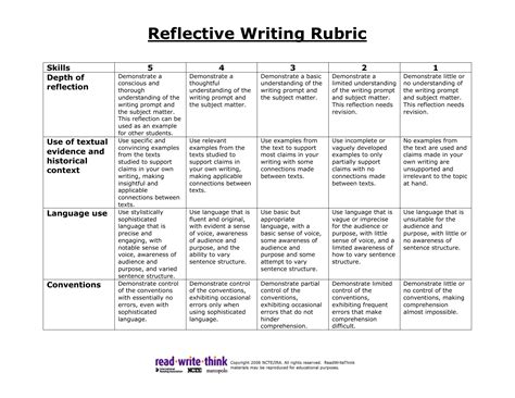Reflective Writing Rubric Skills 5 4 3 Writing Rubric Rubrics Images
