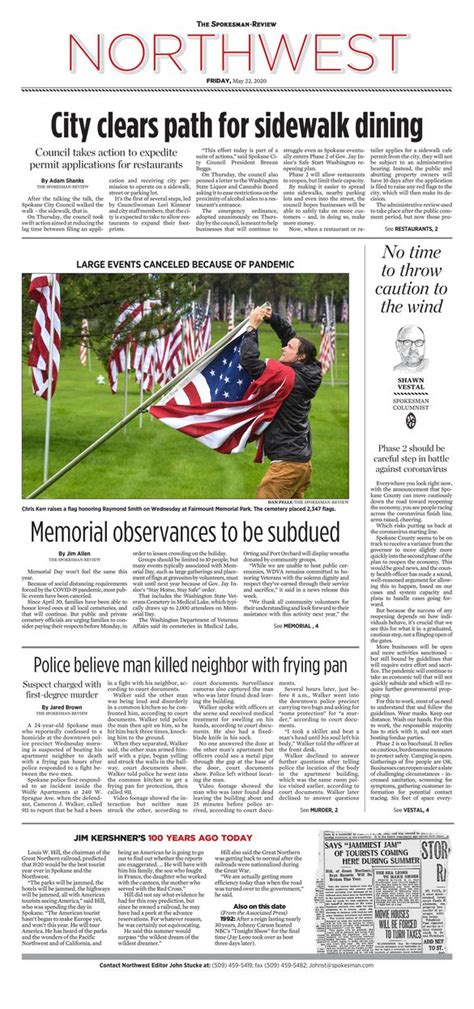 Northwest Front Page For May 22 2020 The Spokesman Review