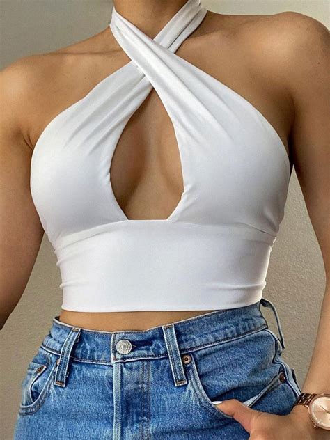 Sexy Blouse For Women Sleeveless Milk Silk White Summer Halter Tops Milanoo Com