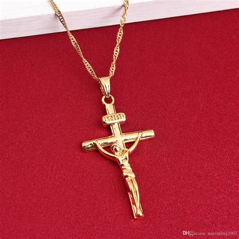 Wholesale K Gold Color Cross Chain Men Crucifix Necklace Pendant