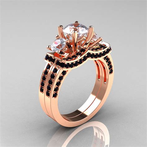 The band is made of premium 925 sterling silver and is extremely durable to the elements. French 14K Rose Gold Three Stone Black Diamond White ...