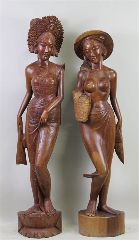 Pair Of Wood Carved Women