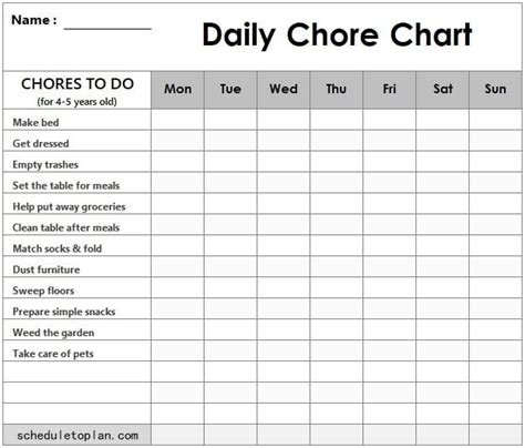 Printable Chore Chart For 4 5 Years Old Kids Get This Amazing Blank