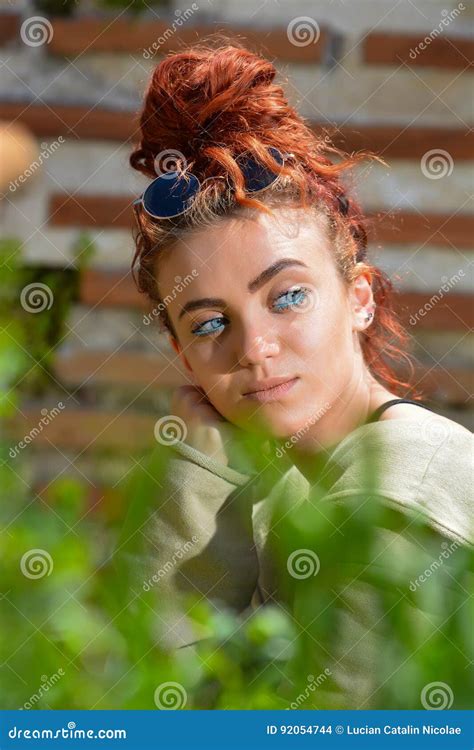 Redhead With Blue Eyes Stock Photo Image Of Beautiful