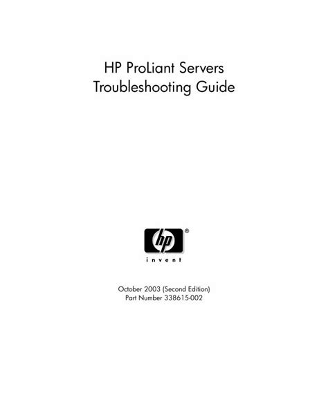 Pdf Hp Proliant Servers Troubleshooting Guideh10032 · Hp Proliant
