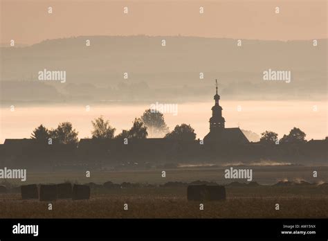 Village In Morning Fog Rossdorf Hesse Germany Stock Photo Alamy