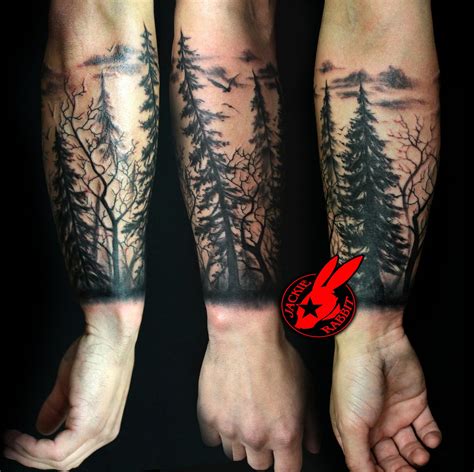 Tree Silhouette Forest Pine Arm Sleeve Tattoo By Jackie Rabbit Tree