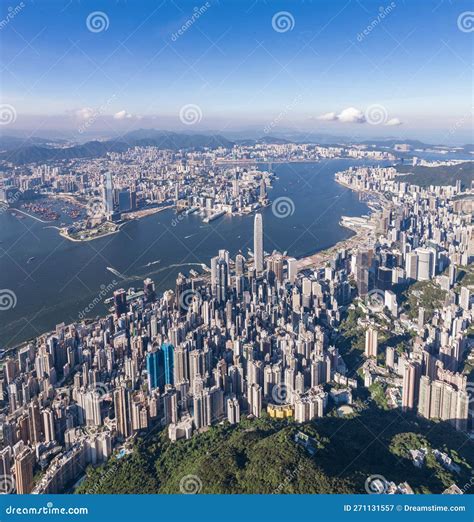 Epic Aerial View Of The Famous Landmark Of Hong Kong Victoria Harbour