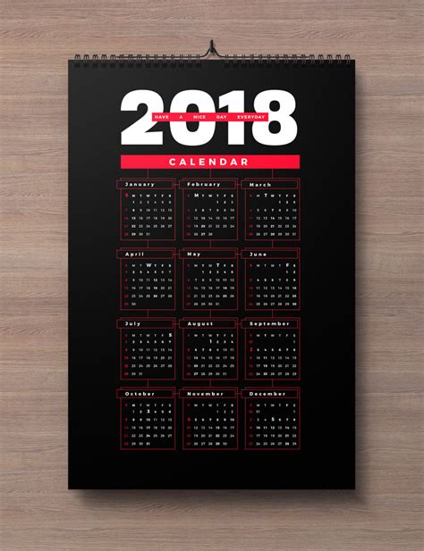 Free 2018 Wall Calendar Printable Design Template In Ai Pdf Eps And Cdr