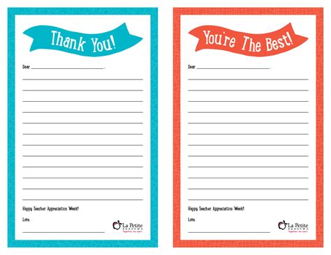 Teacher Appreciation Week Free Printable “thank You” Notes Lapetite