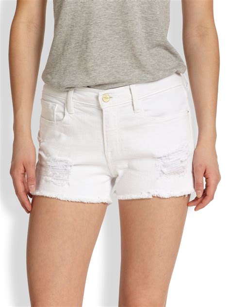 Lyst Frame Cut Off Denim Shorts In White