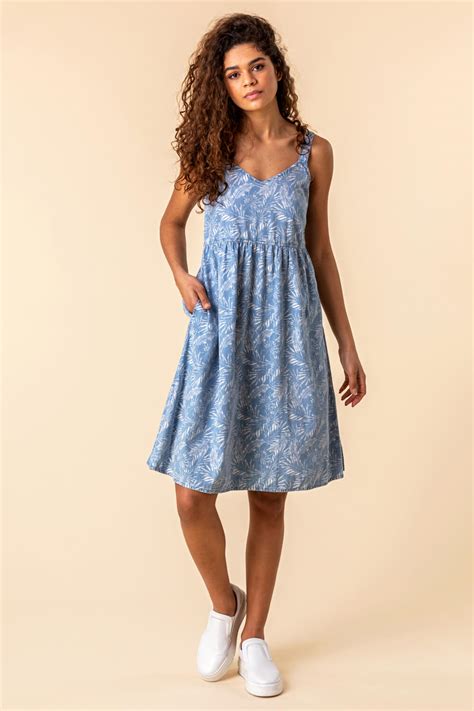 Tropical Print Strappy Sun Dress In Blue Roman Originals Uk