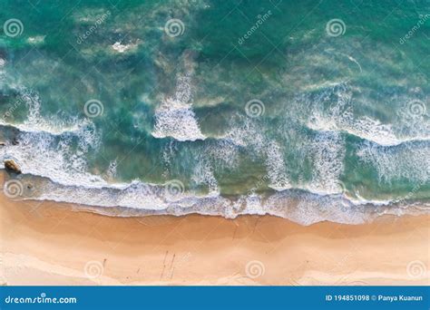 Aerial View Sandy Beach And Crashing Waves On Sandy Shore Beautiful