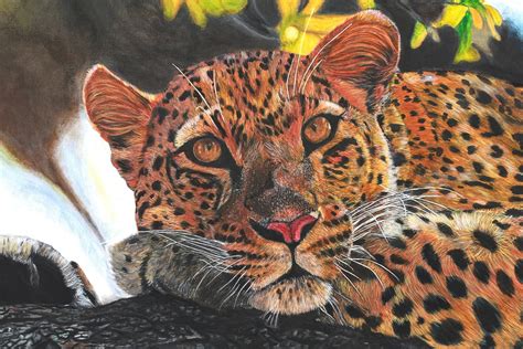 Leopard Painting On A Tree Wildlife Animal Art Wild Etsy