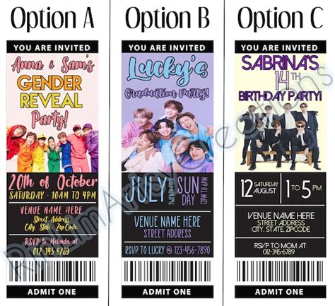 Bts 방탄소년단 Personalized Ticket Invitation Party Event Etsy