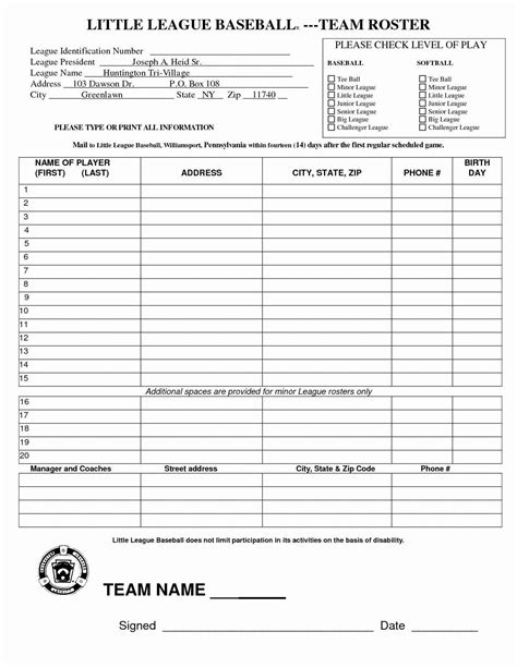 Softball Lineup Template Excel In 2021 Little League Baseball