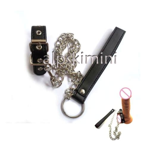 Leather Cock Penis Ring Ball Stretcher Leash Chastity CBT Bondage