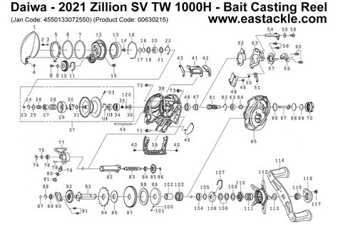 Daiwa Zillion Sv Tw H Bait Casting Reel Schematics And