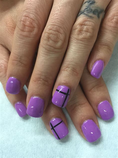 Funky Purple Hard Gel Nails With An Edgy Simple Design All Done With