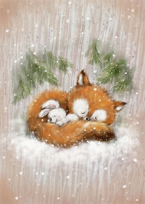 Fox And Rabbit 2 By Makiko Fox And Rabbit Art Prints Animal Art