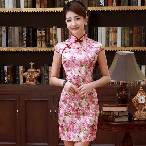 lovely cherry blossom flowers qipao cheongsam dress