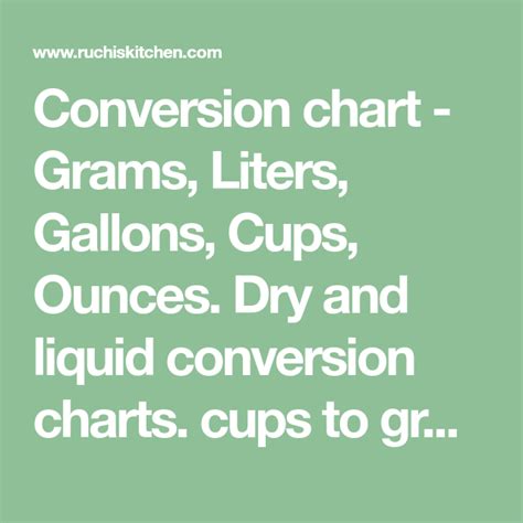 Conversion Chart Grams Liters Gallons Cups Ounces Dry And Liquid