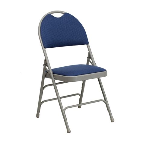 Navy Blue Metal Folding Chair With 1 Padded Fabric Seat With Easy