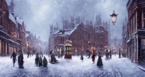 Snowy Christmas Victorian London Street Scene Street Stable