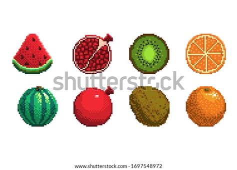 Set Pixel Art Fruits Icon 32x32 Stock Vector Royalty Free 1697548972