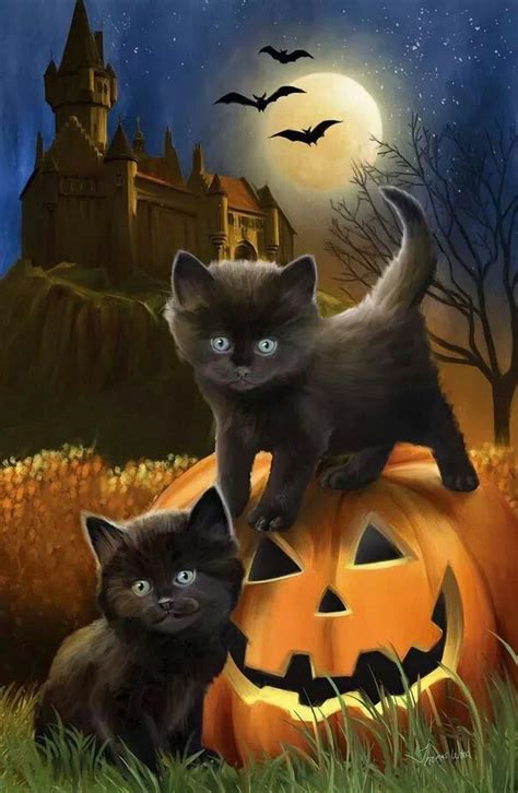 Chats Noirs Retro Halloween Fröhliches Halloween Image Halloween