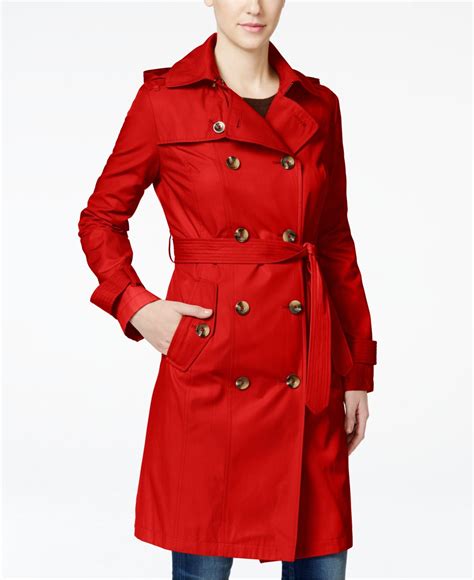 Lyst London Fog Hooded All Weather Double Breasted Trench Coat In Red