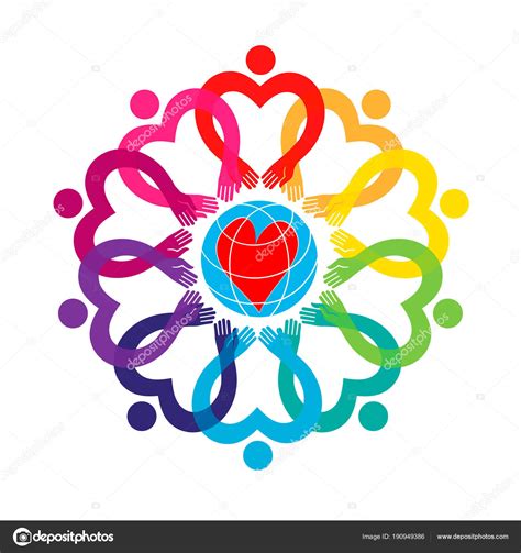 Heart People Around The World Holding Hands Stock Vector Image By