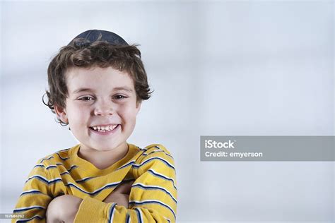 Smiling Jewish Boy In Striped Yellow Shirt Stock Photo Download Image