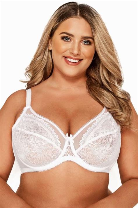 White Floral Lace And Mesh Underwired Bra Plus Sizes 38dd To 48g Yours Clothing