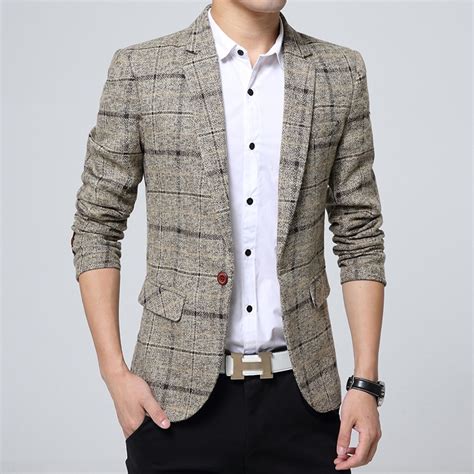 Blazer Men 2019 New Brand Clothing Knitting Plaid Suit Coat Fashion