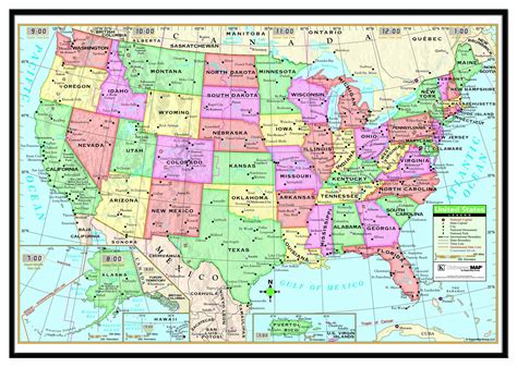 Us Primary Framed Wall Map Black