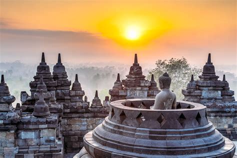 Borobudur Sunrise The Light Of Early Morning Illuminates The Temple