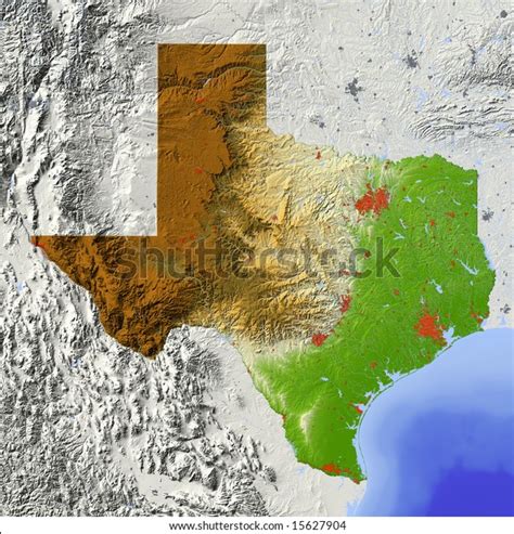 Texas Shaded Relief Map Major Urban Stock Illustration 15627904
