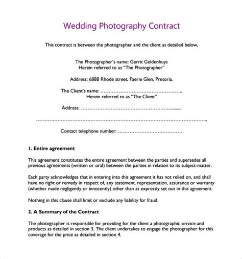 Wedding Photography Contract Agreement