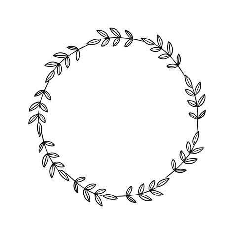 A Black And White Drawing Of A Circle With Leaves On Its Sides In The