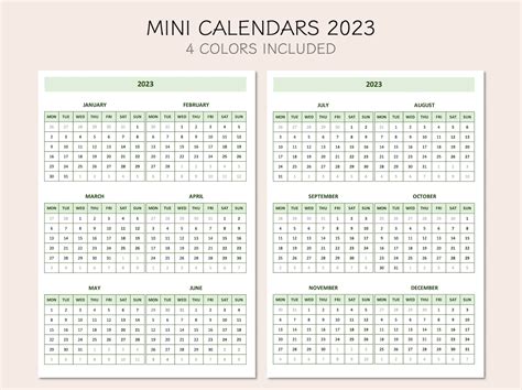 Printable Mini Monthly Calendars Yearly Overview Etsy Hong