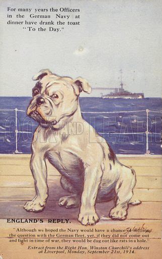 British Bulldog On Deck Of A Ship With A Winston Churchill Quote Stock