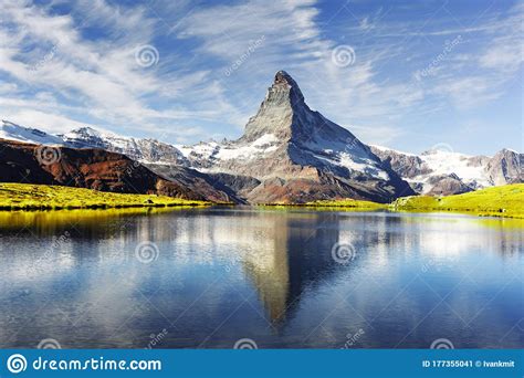 Picturesque View Of Matterhorn Peak And Stellisee Lake In Swiss Alps