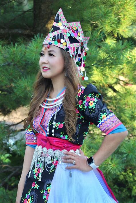 Simple Black Floral Hmong Outfit With Matching Hmong Princess Hat Hmong Clothes Princess Hat