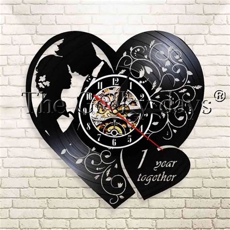 1piece 1st marriage anniversary heart shaped vinyl record wall clock husband wife wall decor