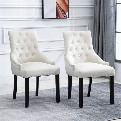 Boju Set Of 2 Tufted Dining Chairs Studded With Arms Ring Occasional